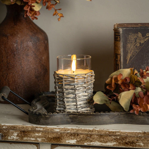 5" WOVEN WICKER GLASS 3D FLAME CANDLE