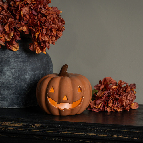 6.25" ORANGE CERAMIC LED PUMPKIN