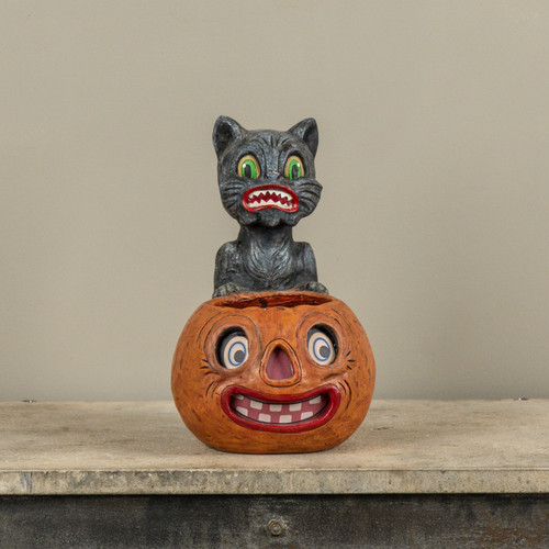 CRAZY CAT W/ JACK-O-LANTERN CANDY CONTAINER
