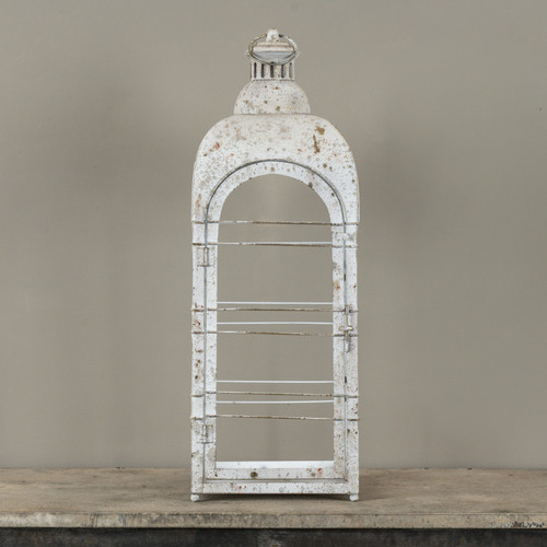 30.25" SPECKLED WHITE METAL LANTERN