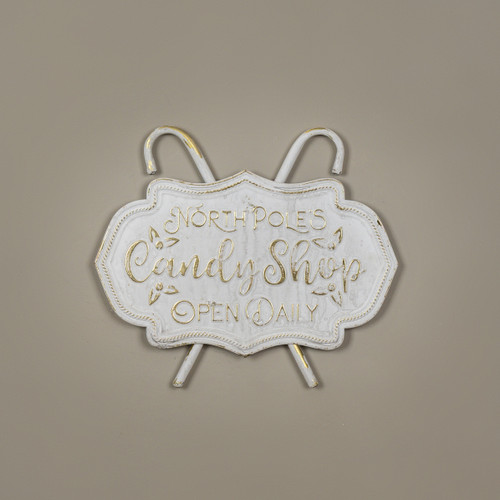 14" WHITE & GOLD CANDY CANE SHOP PLAQUE