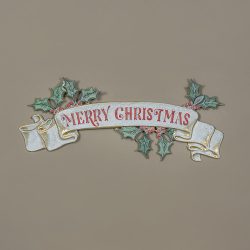 MERRY CHRISTMAS W/ HOLLY BANNER SIGN