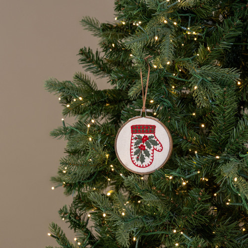 5" HOLIDAY MITTEN EMBROIDERED ORNAMENT