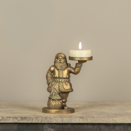 8" GOLD SAINT NICK PILLAR CANDLE HOLDER