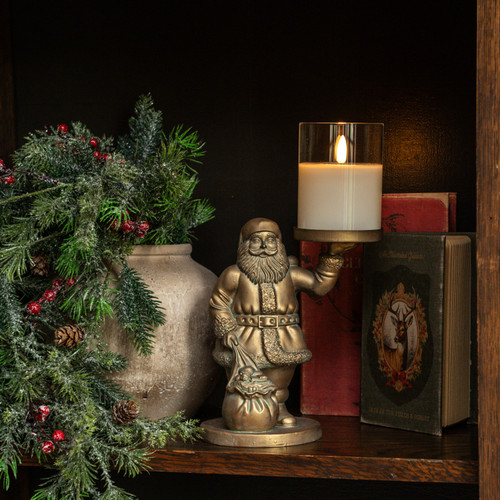 8" GOLD SAINT NICK PILLAR CANDLE HOLDER