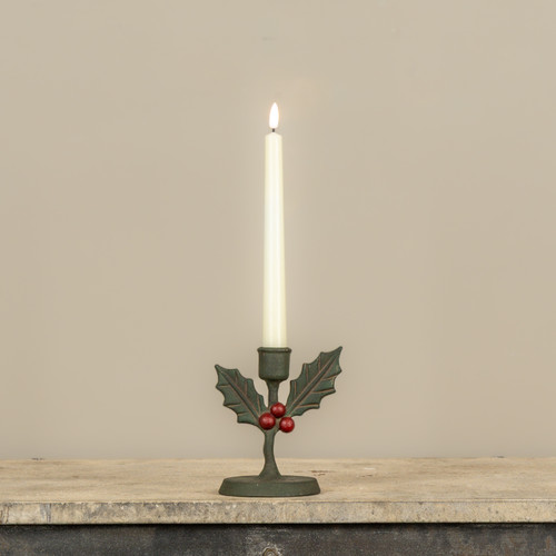 5.5" HOLLY & BERRIES TAPER CANDLE HOLDER