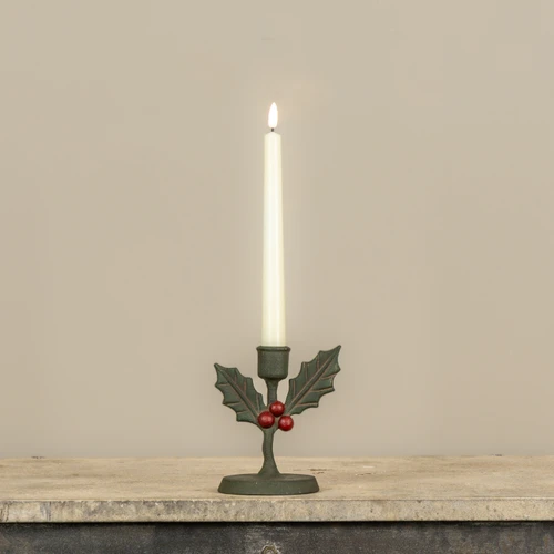 5.5" HOLLY & BERRIES TAPER CANDLE HOLDER