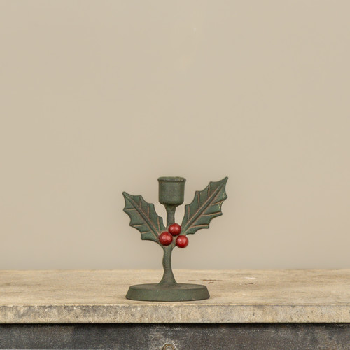 5.5" HOLLY & BERRIES TAPER CANDLE HOLDER