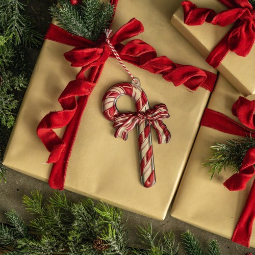 6" CANDY CANE METAL ORNAMENT