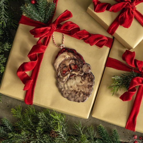 6" SANTA HEAD METAL ORNAMENT