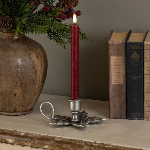PEWTER HOLLY TAPER CANDLE HOLDER