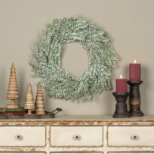 24" FROSTED BOXWOOD WREATH