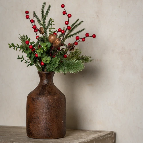 19" MIXED PINE BOUQUET W/ RED BERRIES & NUTS