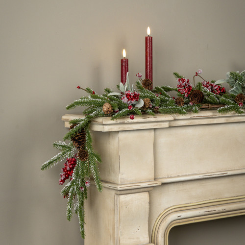 5' SNOWY PINE, LAMB'S EAR & RED BERRY GARLAND