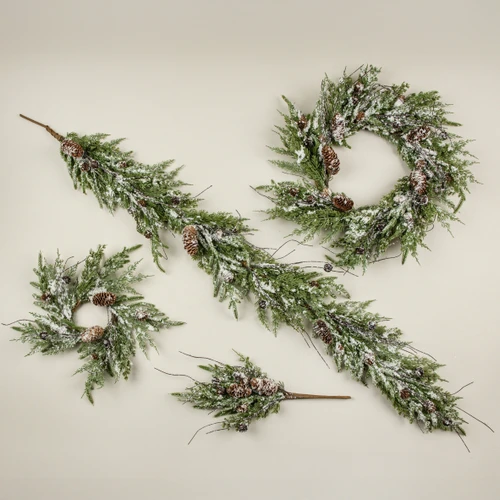 22" SNOWY PINE, BELLS & PINECONES WREATH