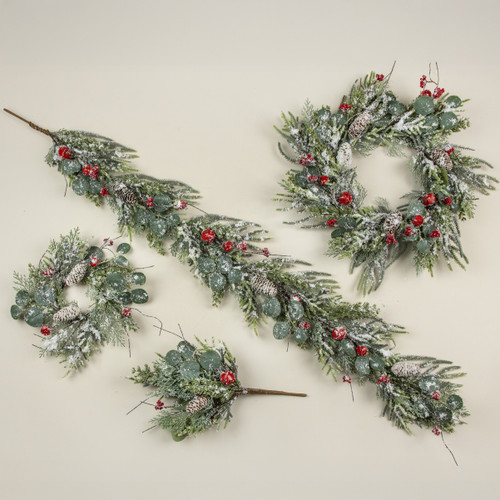 5' SNOWY PINE & CEDAR W/ BELLS & BERRIES GARLAND