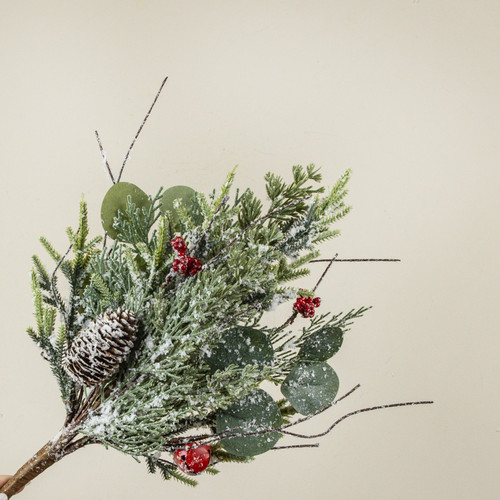 20" SNOWY PINE & CEDAR W/ BELLS & BERRIES BUSH