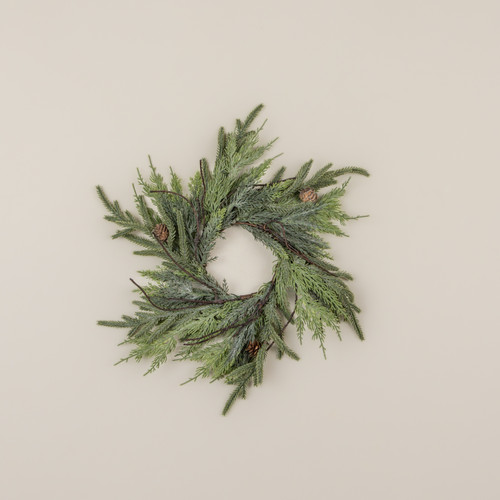 16" JUNIPER, PINE & FAUX TWIG CANDLE RING