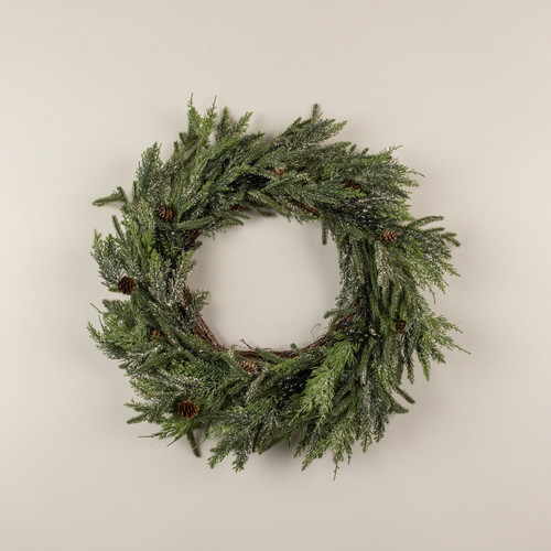 23" GLITTERED JUNIPER, PINECONE & BERRY WREATH
