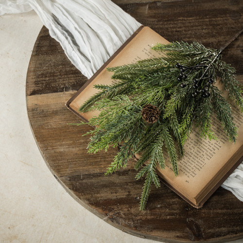 16" GLITTERED JUNIPER, PINECONE & BERRY PICK