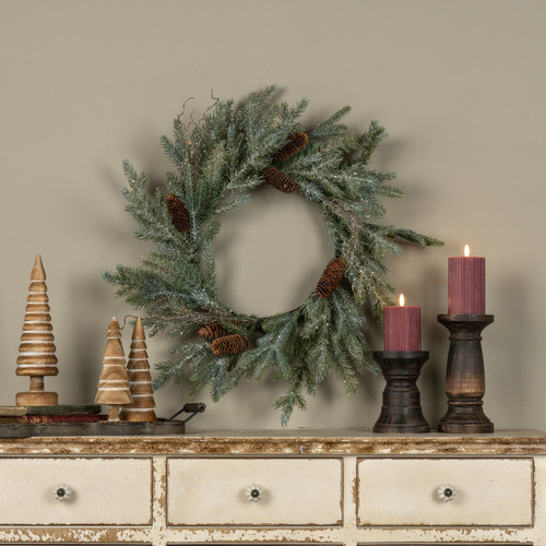 24" GLITTERED PINE & TWIG WREATH