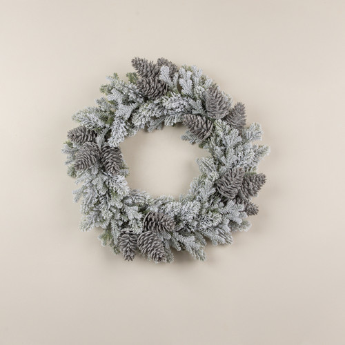 22" GLITTERED PINE & PINECONE WREATH