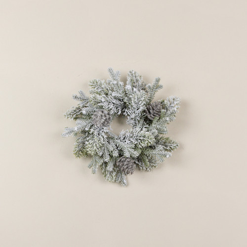 12" GLITTERED PINE & PINECONE CANDLE RING