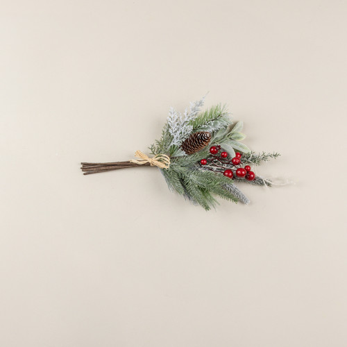 18" SNOW COVERED PINE, LAMB'S EAR & RED BERRY PICK