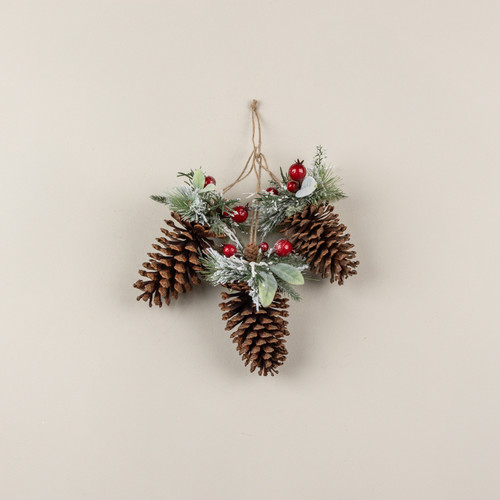 SNOW COVERED PINE, LAMB'S EAR & RED BERRY PINECONE CLUSTER