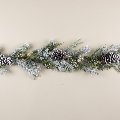 6' FROSTED PINE, GLITTER BALL & PINECONE GARLAND