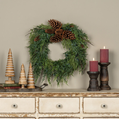 22" CEDAR, BERRY & PINECONE WREATH