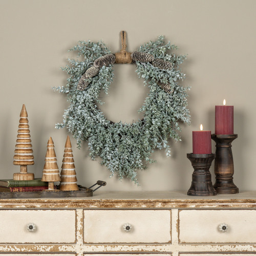 23" WHITEWASHED BOXWOOD & PINECONE HANGING WREATH