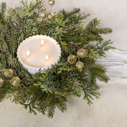18" MIXED PINE & BERRY CANDLE RING