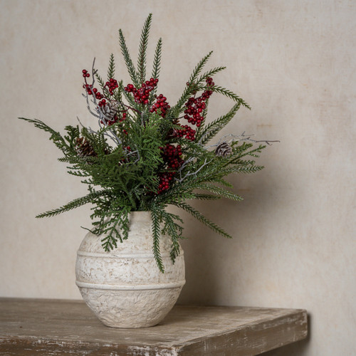 17" CEDAR, PINE & RED BERRIES BUSH