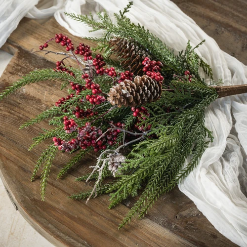 17" CEDAR, PINE & RED BERRIES BUSH