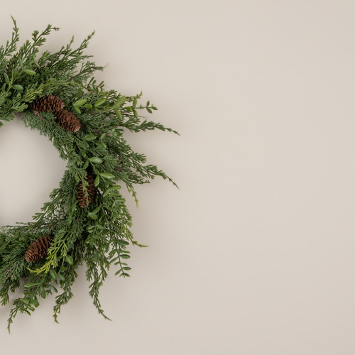 22" CYPRESS & RUSCUS WREATH