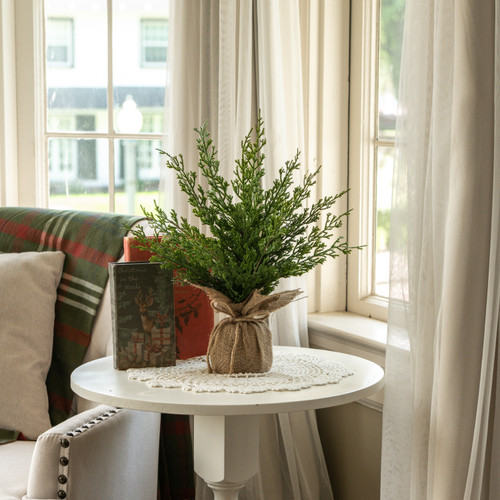 18" CYPRESS & RUSCUS TREE W/ BURLAP BASE