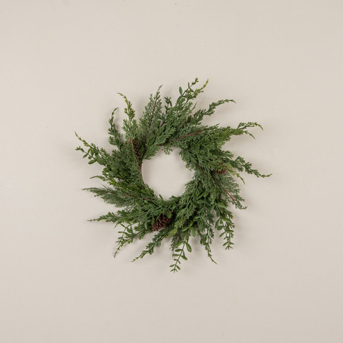 16" CYPRESS & RUSCUS CANDLE RING