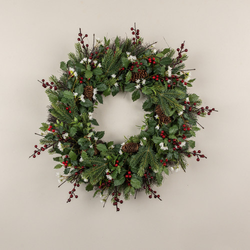 24" HOLLY, PINE, BERRY & WILD JASMINE WREATH