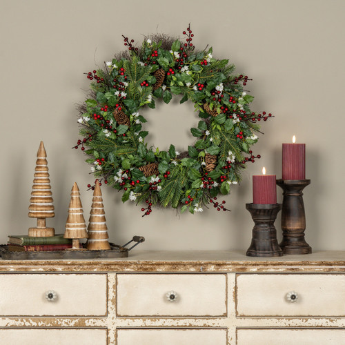 24" HOLLY, PINE, BERRY & WILD JASMINE WREATH
