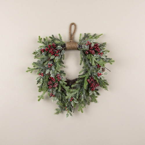 20" GLITTERED PINE, CYPRESS & HOLLY HANGING WREATH