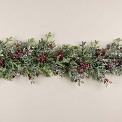 5' GLITTERED PINE, CYPRESS & HOLLY GARLAND