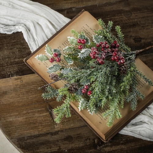15" GLITTERED PINE, CYPRESS & HOLLY PICK
