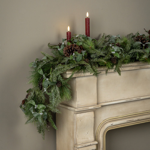 5' FROSTED PINE, HEMLOCK & MISTLETOE GARLAND