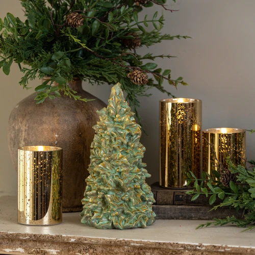 9.5" GREEN & GOLD HOLLY TREE