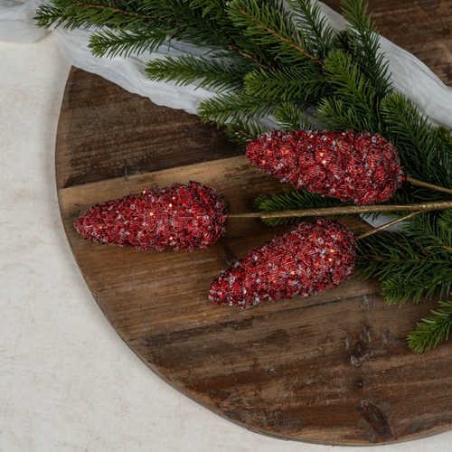 24" RED PINECONE SPRAY