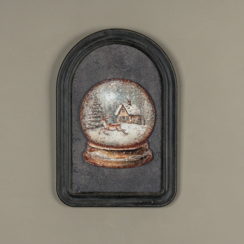 11.25" HOUSE & DEER SNOW GLOBE METAL SIGN