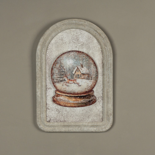 11.25" HOUSE & DEER SNOW GLOBE METAL SIGN