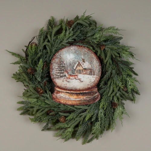 11.25" HOUSE & DEER SNOW GLOBE METAL SIGN