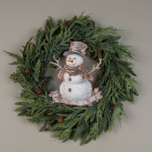 12" HOLLY SNOWMAN METAL SIGN